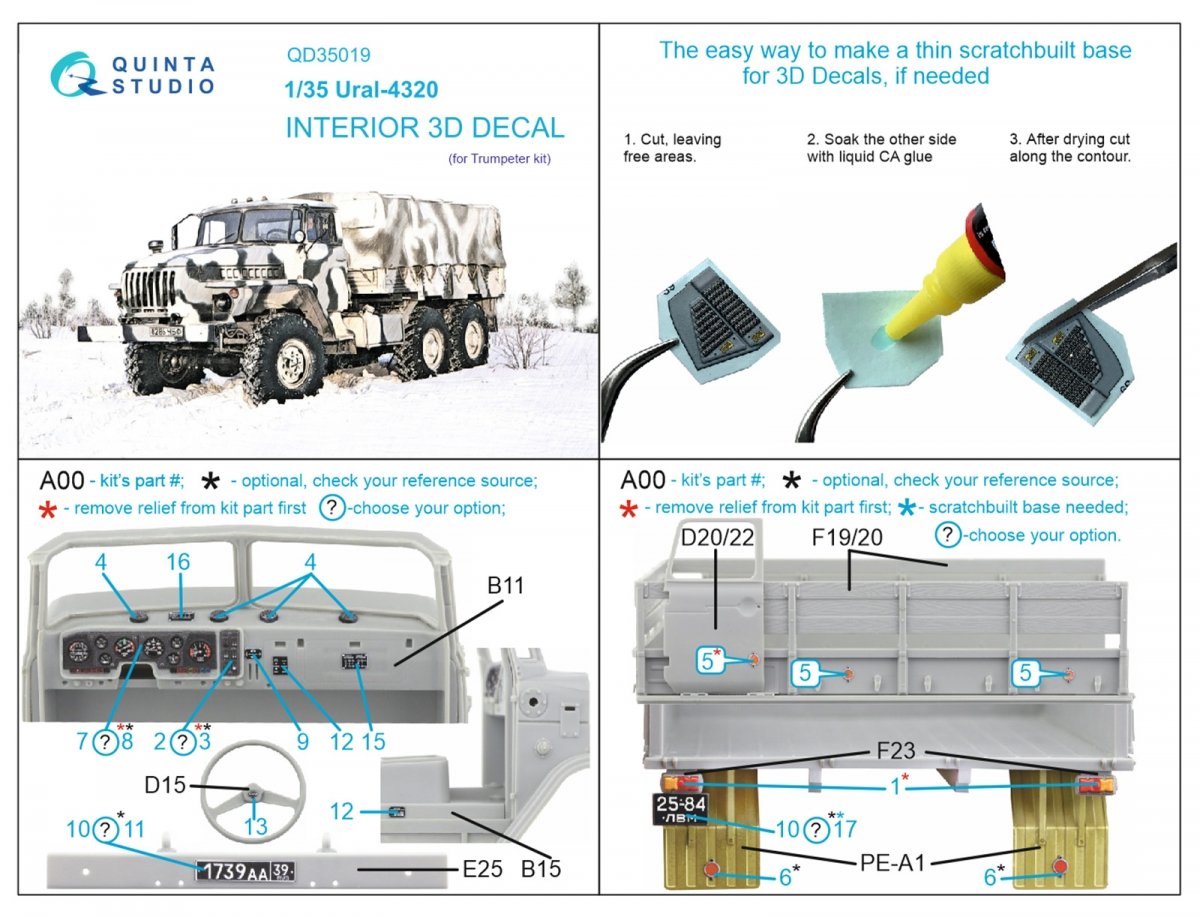 Quinta Studio QD35019 Ural-4320 3D-Printed &amp;amp; coloured Interior on decal paper ( Trumpeter ) 1/35 – imagen 2