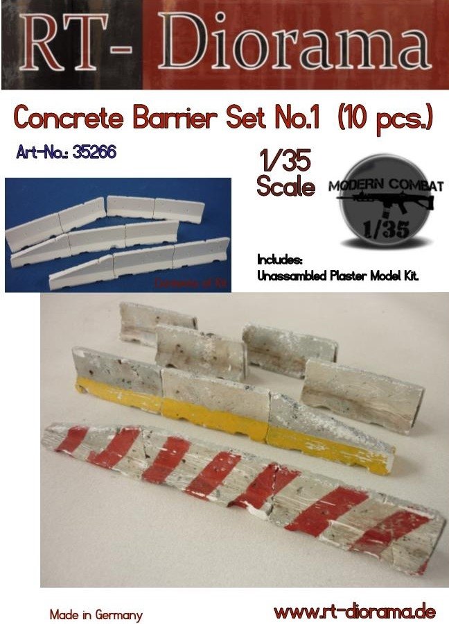 RT-Diorama 35266 Barrière en béton, kit n° 1 (10 pièces), échelle 1/35
