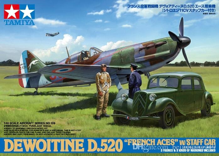 Tamiya 61109 Dewoitine D.520 As français - avec voiture d&amp;#39;état-major (1/48)