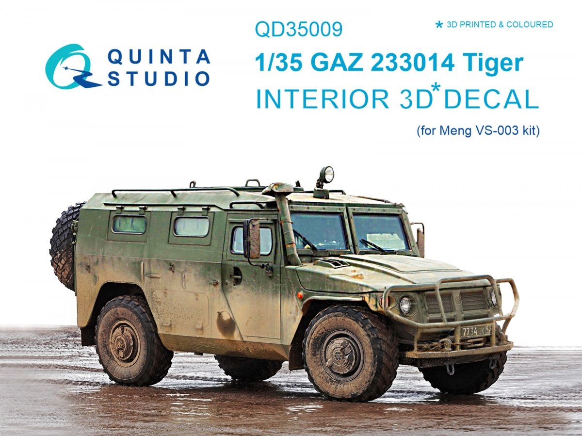 Quinta Studio QD35009 GAZ Tiger family 3D-Printed &amp; colored Interior on decal paper (for Meng kits) 1/35