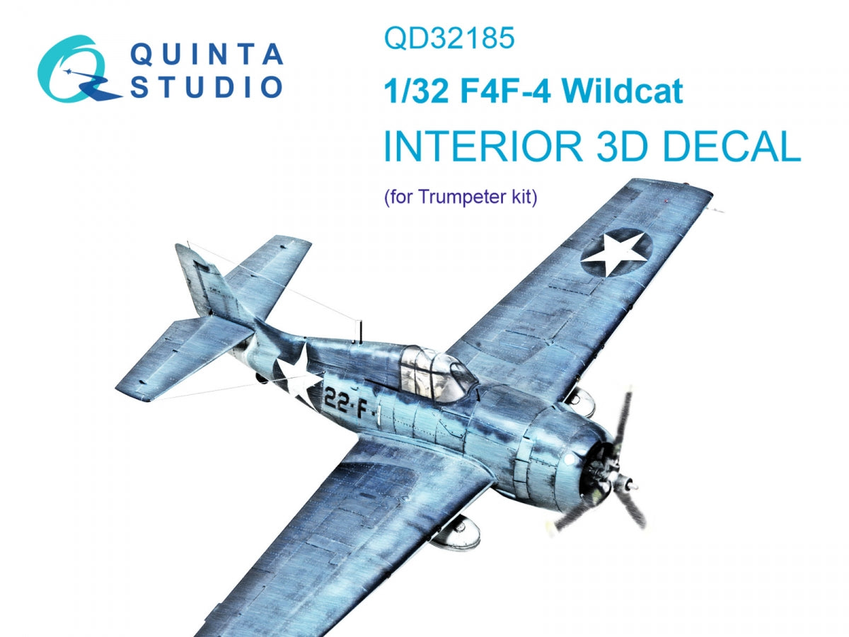 Quinta Studio QD32185 F4F-4 Wildcat 3D-Printed colored Interior on decal paper (Trumpeter) 1/32