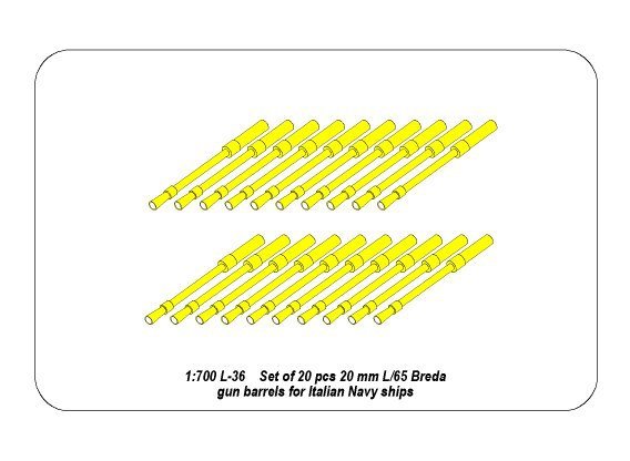 Aber 1/700L-038 Set of 20 pcs 20 mm L/65 Breda gun barrels for Italian Navy ships 1/700 – imagen 2