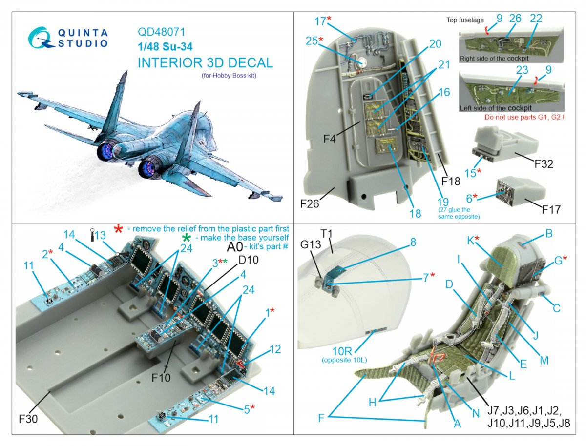 Quinta Studio QD48071 Su-34 3D-Printed &amp;amp; coloured Interior on decal paper (HobbyBoss) 1/48 – imagen 12