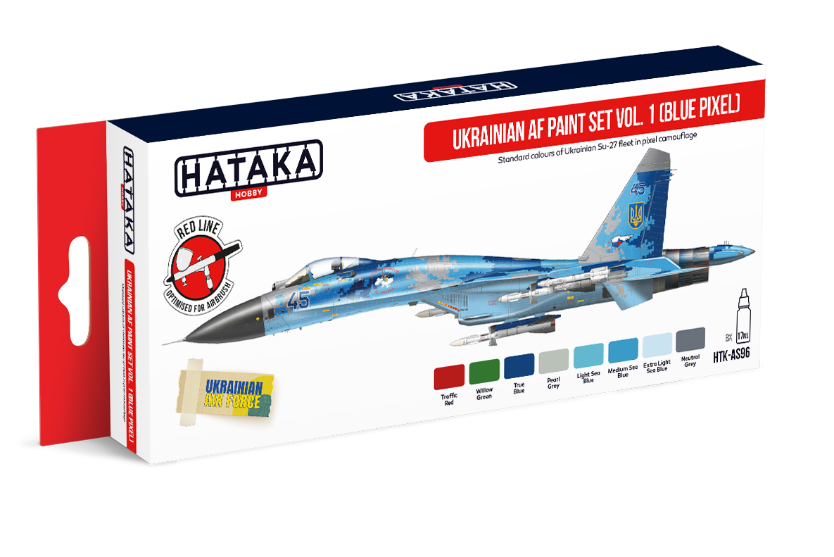 Coffret de peinture Hataka HTK-AS96 pour l&amp;#39;armée de l&amp;#39;air ukrainienne, vol. 1 (Blue Pixel) (8 x 17 ml)