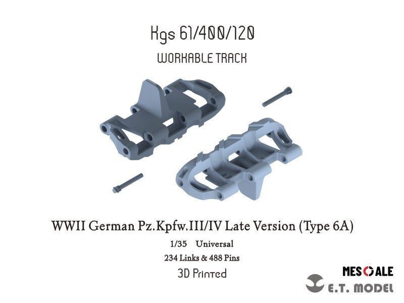 E.T. Model P35-014 WWII German Pz.Kpfw.III/IV Late Version（Type 6A）Workable Track ( 3D Printed ) 1/35