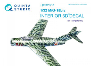Intérieur imprimé en 3D et coloré sur papier décalcomanie Quinta Studio QD32057 MiG-15bis (pour maquette Trumpeter) 1/32