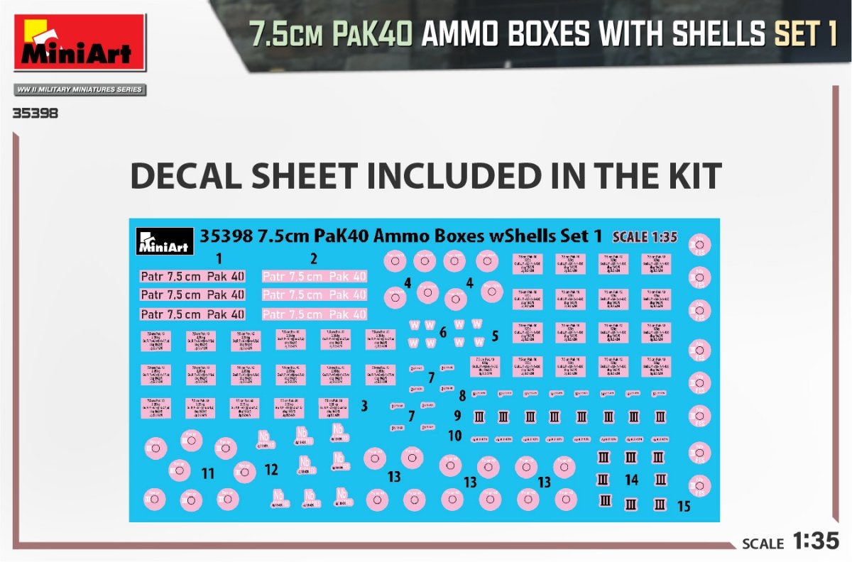 MiniArt 35398 7.5cm PaK40 AMMO BOXES WITH SHELLS SET 1 1/35 – immagine 2