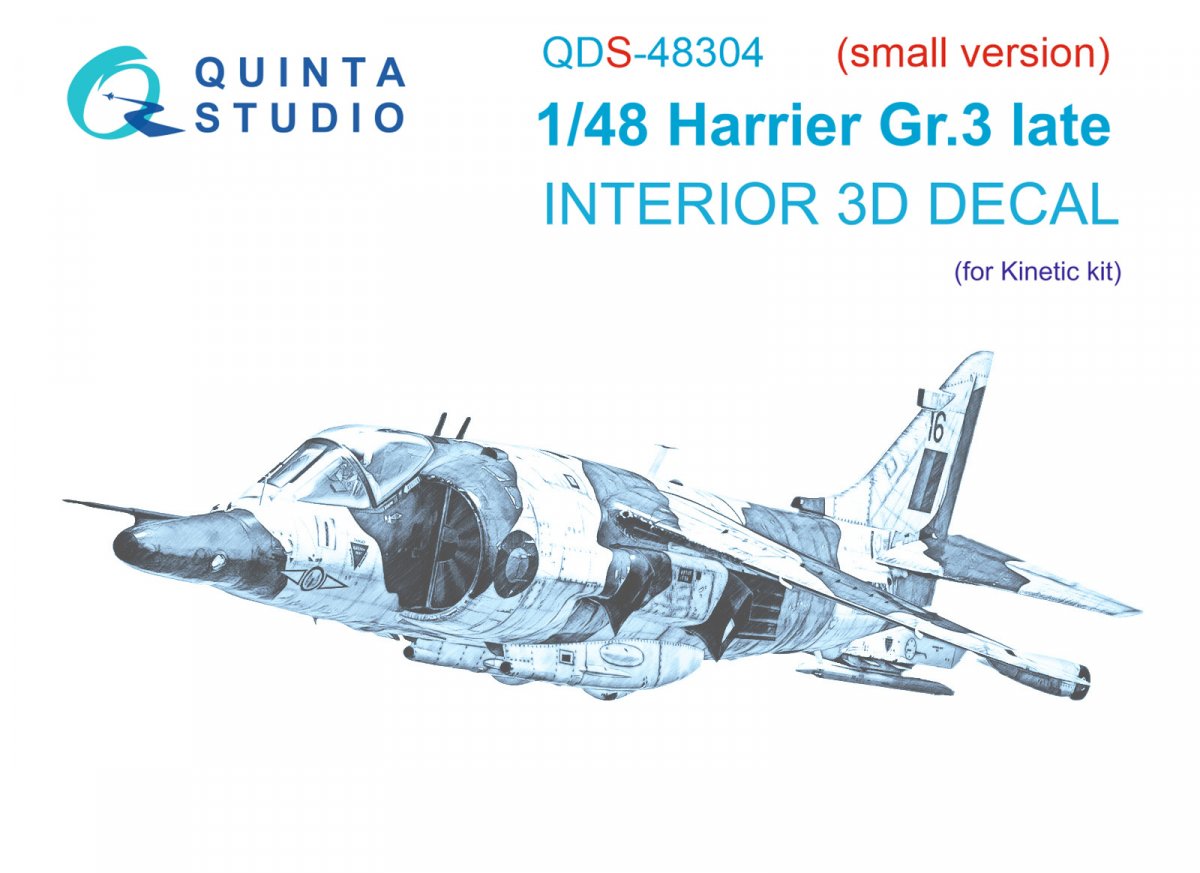Quinta Studio QDS-48304 Harrier Gr.3 late 3D-Printed &amp;amp; coloured Interior on decal paper (Kinetic) (Small version) 1/48
