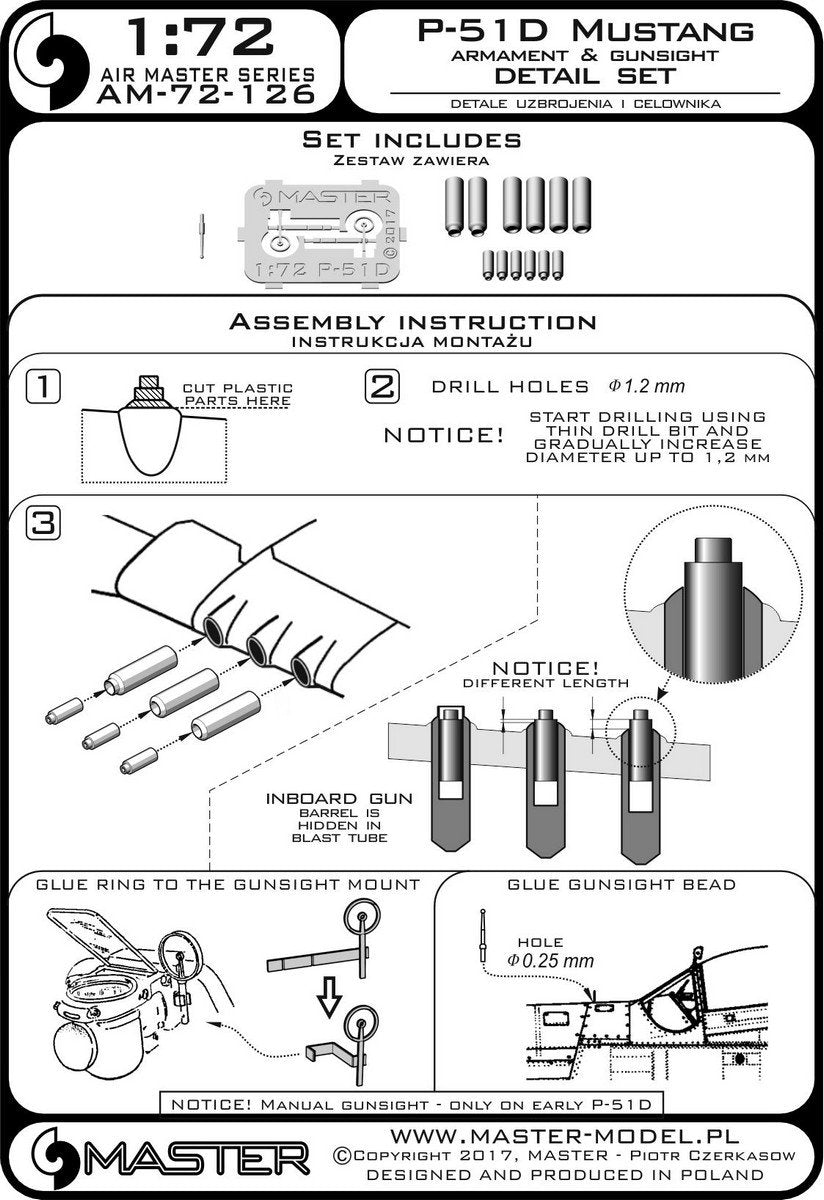 Master AM-72-126 P-51D Mustang Armament &amp;amp; Gunsight Detail Set 1/72 – imagen 4