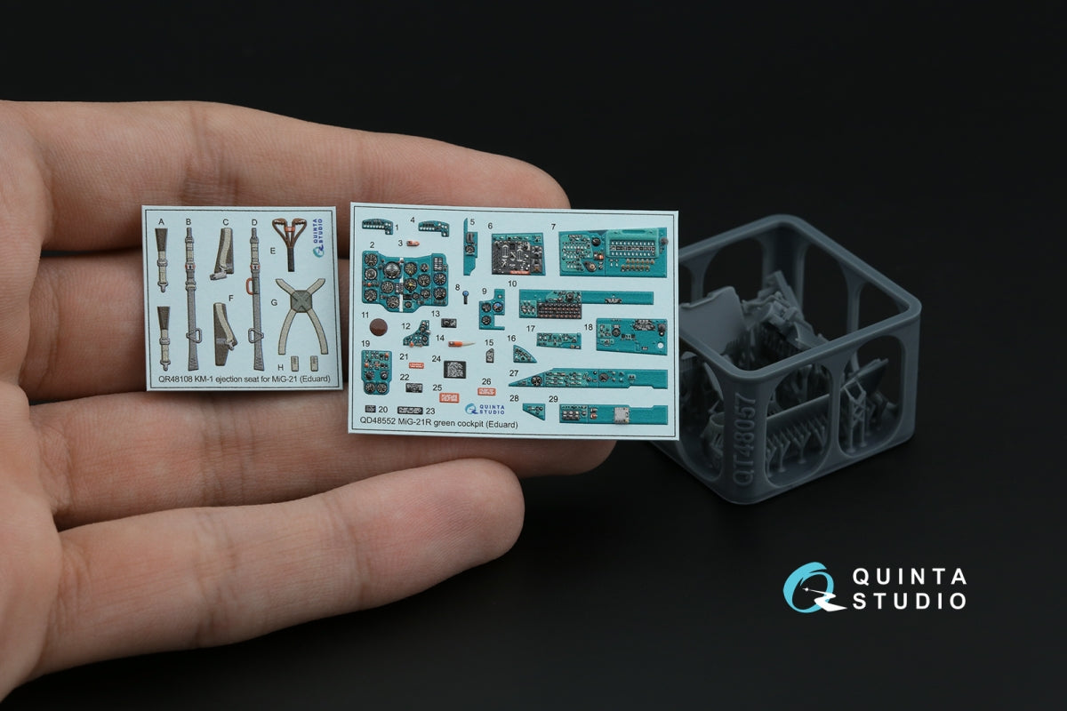 Quinta Studio QD+48552 MiG-21R (green cockpit panels) 3D-Printed &amp;amp; coloured Interior on decal paper (Eduard) (with 3D-printed resin parts) 1/48 – immagine 4