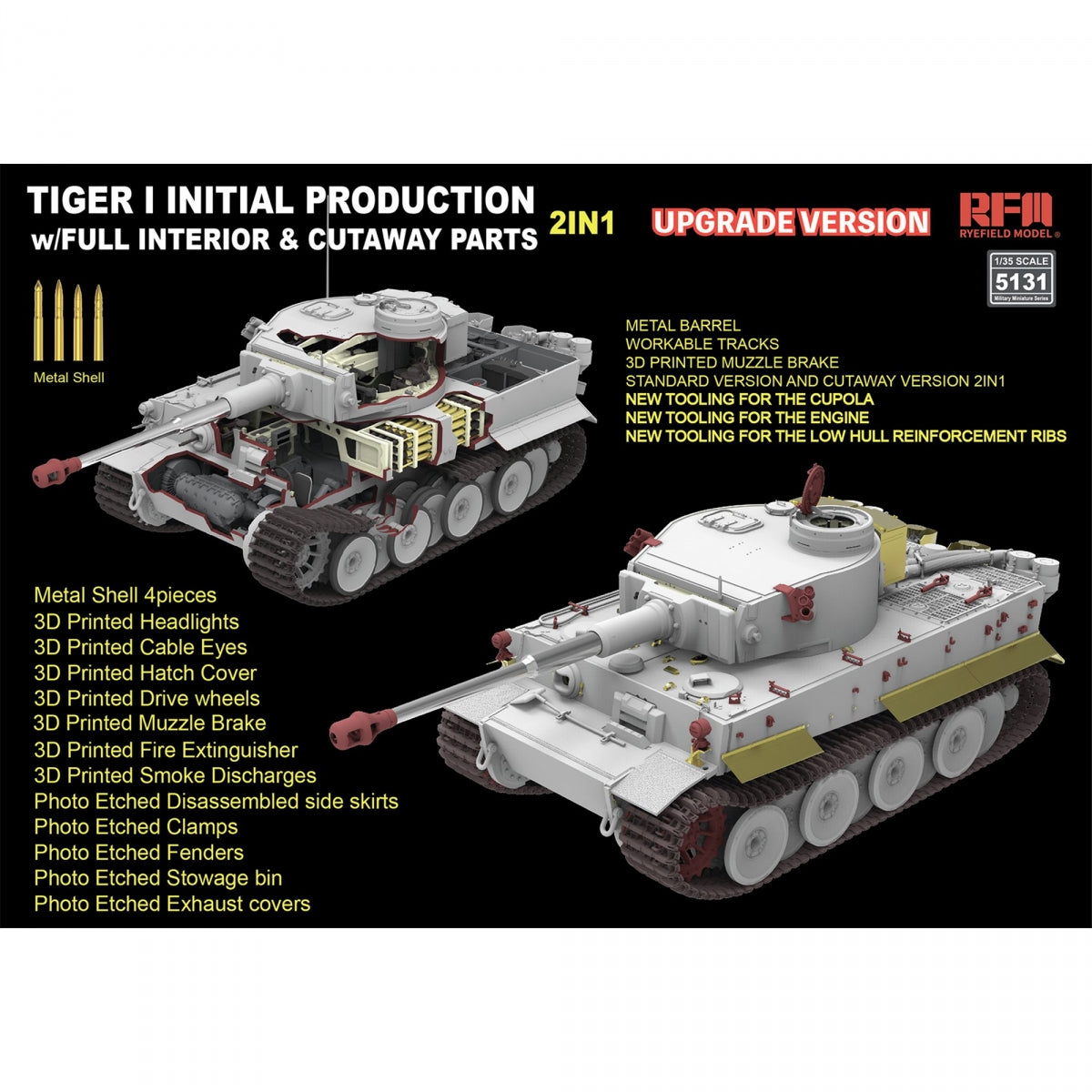 Rye Field Model 5131 Tiger I Initial Production Early 1943 w/ Full Interior Updated Version 1/35 – imagen 2