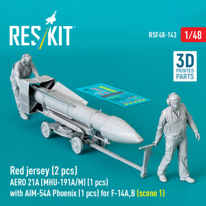 RESKIT RSF48-0144 Red jersey (4 pcs) AERO 21A (MHU-191A/M) (1 pcs) with AIM-54A Phoenix (1 pcs) for F-14A,B (scene 2) (3D Printed) 1/48