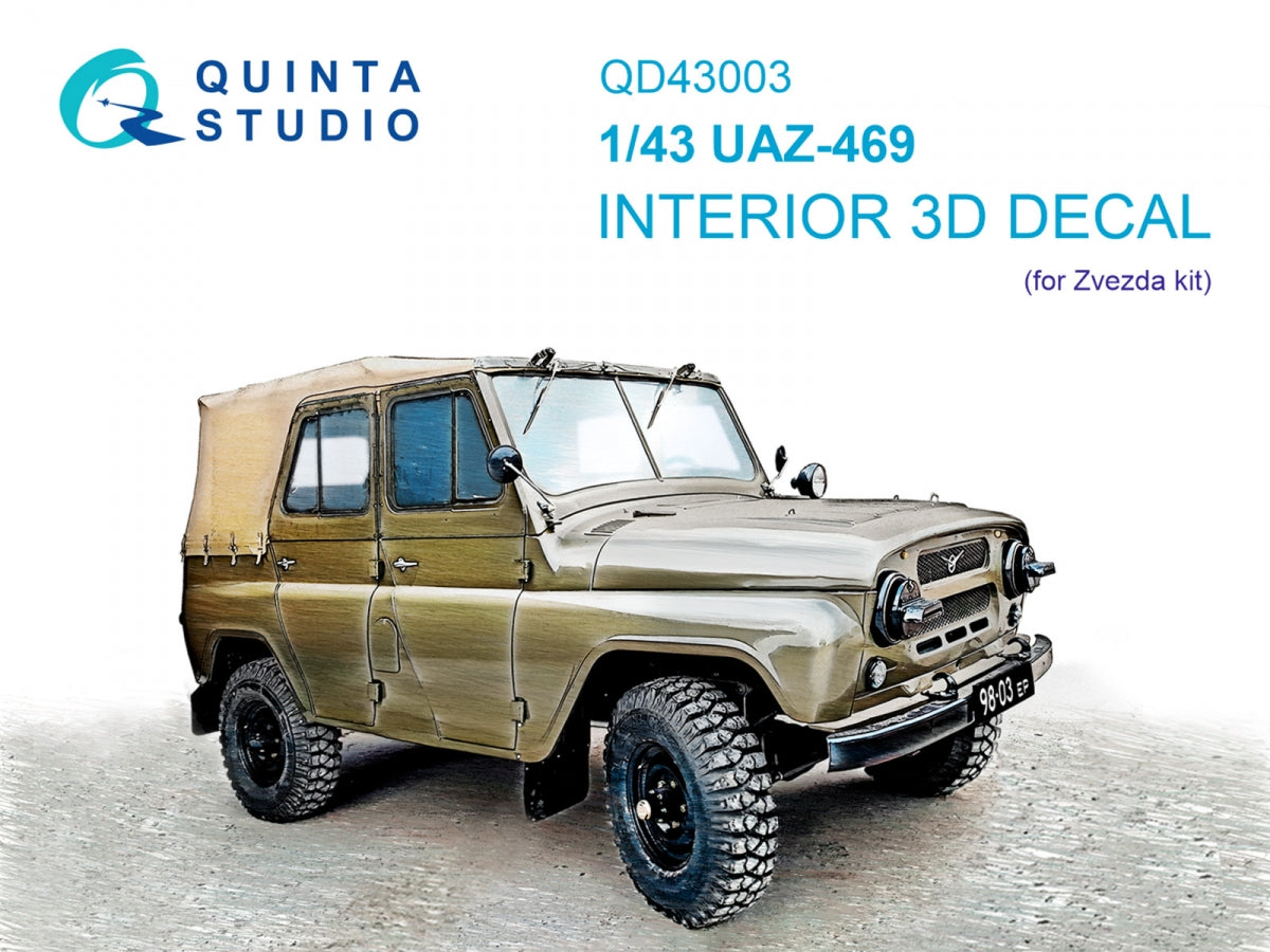 Quinta Studio QD43003 UAZ-469 3D-Printed &amp; colored Interior on decal paper (Zvezda) 1/43