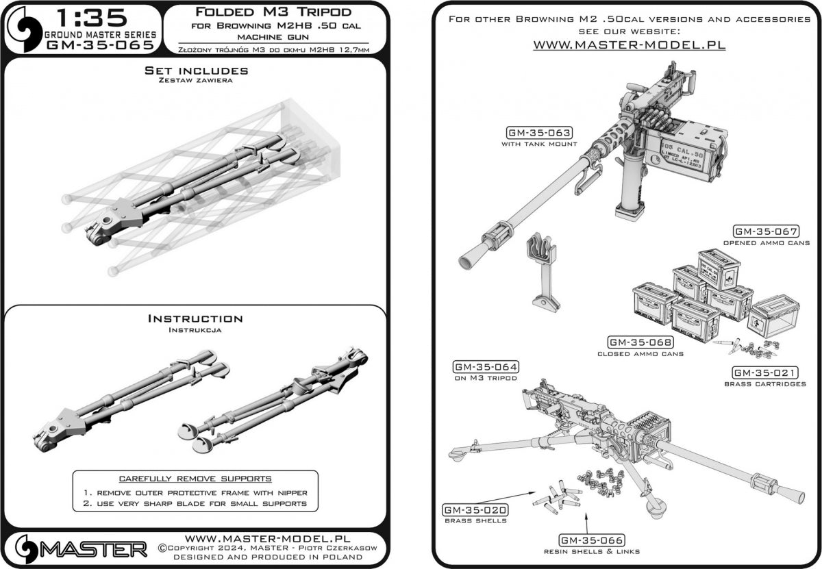 Master GM-35-064 Browning M2HB .50 cal (12,7mm) - karabin maszynowy na trójnogu M3 - okres II w.św. (ze skrzynką amunicyjną M2) 1/35 – imagen 12