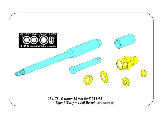 Aber 35L-076n 88mm KwK36/L56 barrel for German Tank Tiger I, Ausf. E - with early muzzle brake 1/35 – imagen 6