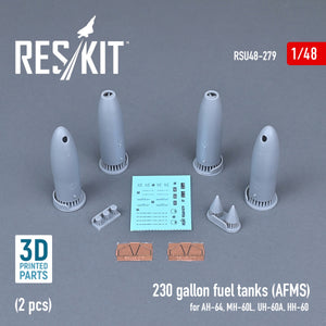RESKIT RSU48-0279 230 GALLON FUEL TANKS (AFMS) FOR AH-64, MH-60L, UH-60A, HH-60 (2 PCS) (3D PRINTED) 1/48 – zdjęcie 2