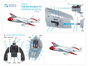Quinta Studio QD48337 DH Vampire F.3 3D-Printed coloured Interior on decal paper (Airfix) 1/48 – imagen 2