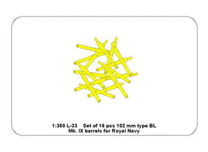 Aber 350L-33 Set of 16 pcs 102 mm type BL Mk.IX barrels for Royal Navy 1/350 – imagen 6
