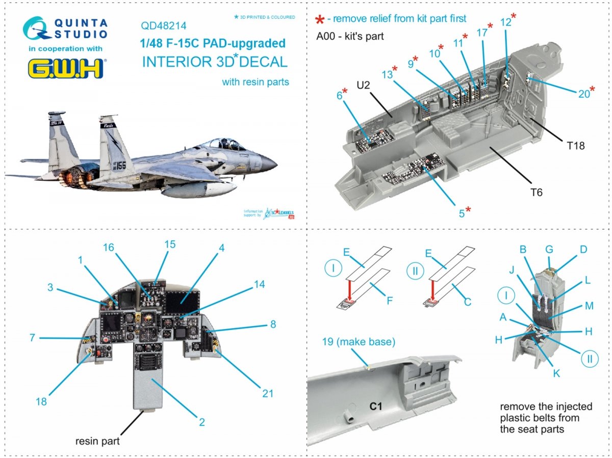 Quinta Studio QD48214 F-15C PAD-upgraded 3D-Printed &amp;amp; coloured Interior on decal paper with resin parts (GWH) 1/48 – imagen 8