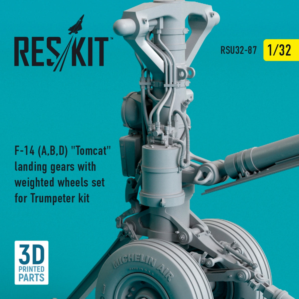 RESKIT RSU32-0087 F-14 (A,B,D) &amp;quot;TOMCAT&amp;quot; LANDING GEARS WITH WEIGHTED WHEELS SET FOR TRUMPETER KIT (3D PRINTED) 1/32 – immagine 2