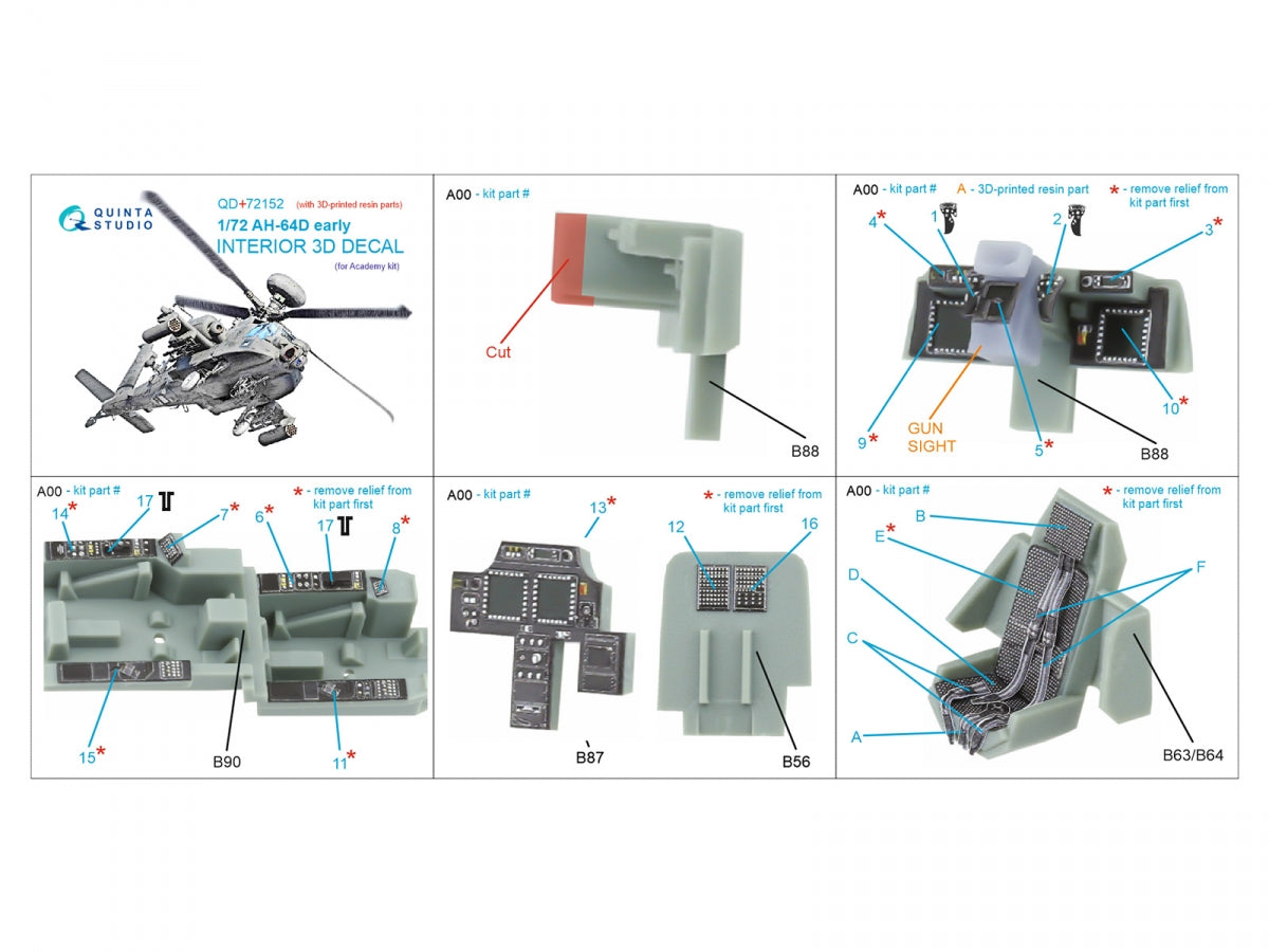 Quinta Studio QD+72152 AH-64D early 3D-Printed coloured Interior on decal paper (Academy)(with 3D-printed resin part) 1/72 – imagen 2