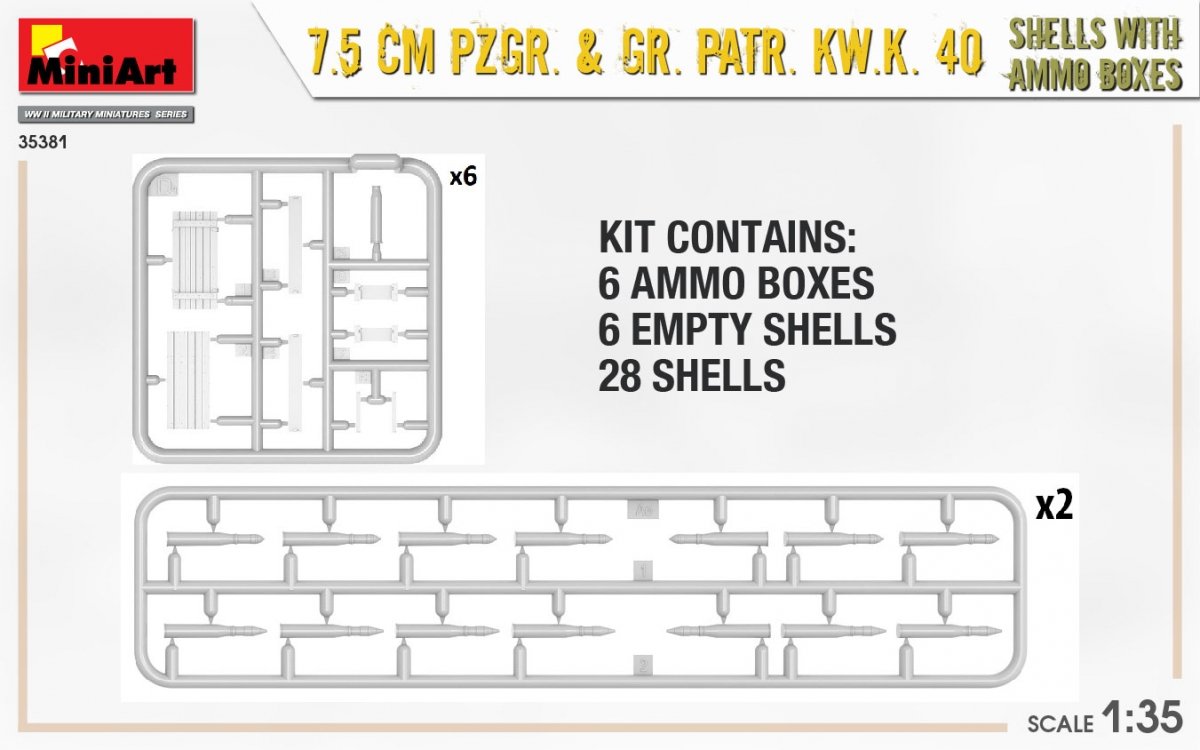 MiniArt 35381 7.5cm PzGr. &amp;amp; Gr. KwK 40 Shells w/ Ammo Boxes 1/35 – imagen 4