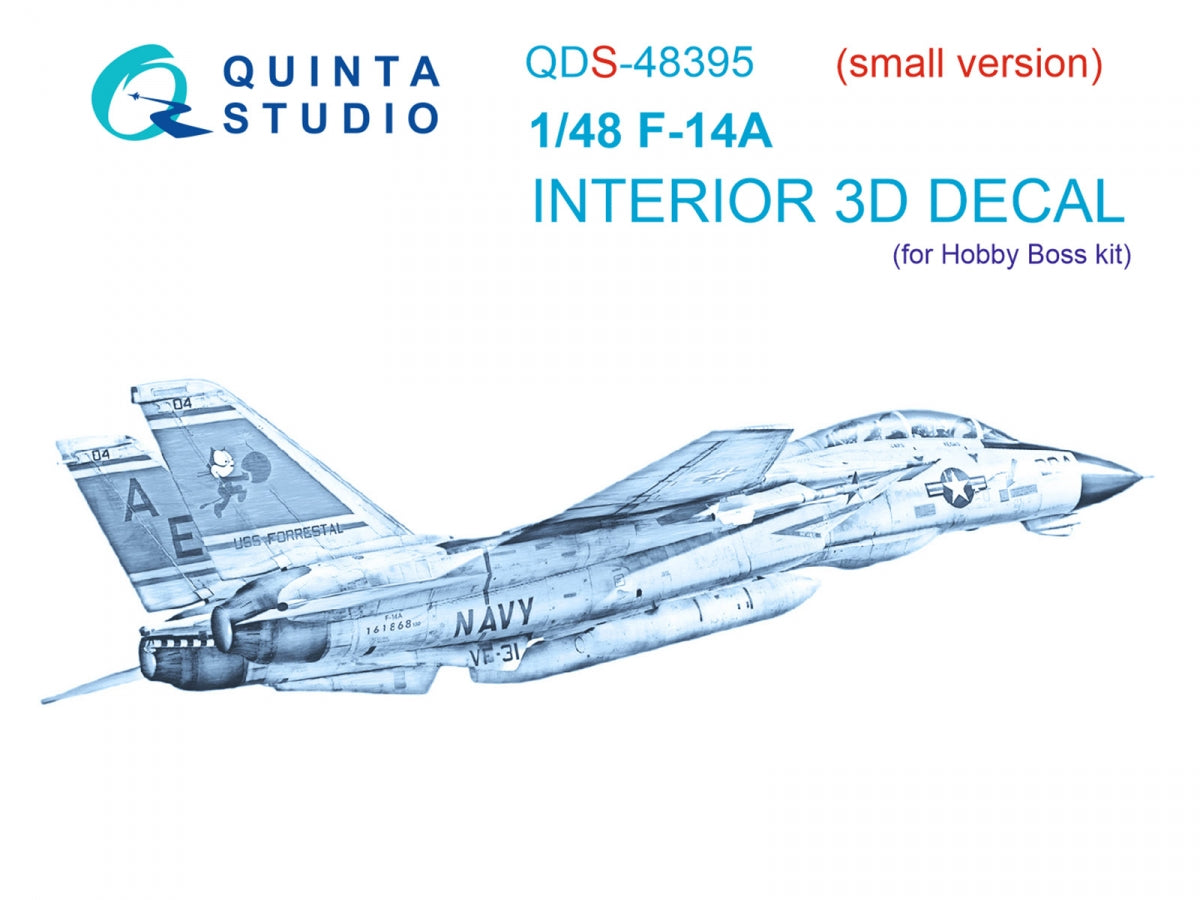 Quinta Studio QDS-48395 F-14A 3D-Printed &amp; colored Interior on decal paper (Hobby Boss) (Small version) 1/48