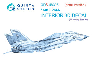 Quinta Studio QDS-48395 F-14A 3D-Printed &amp;amp; coloured Interior on decal paper (Hobby Boss) (Small version) 1/48