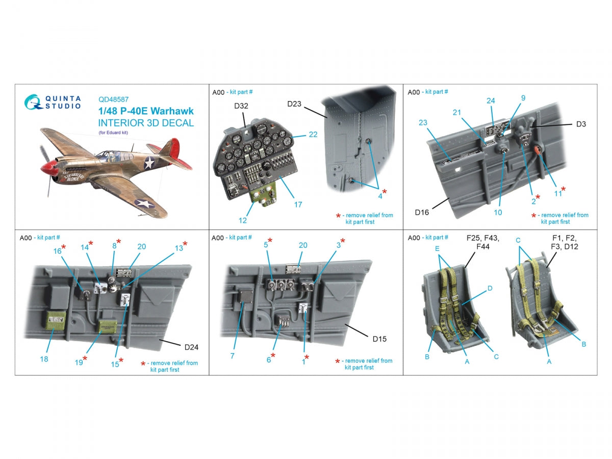 Quinta Studio QD48587 P-40E Warhawk 3D-Printed &amp;amp; coloured Interior on decal paper (Eduard) 1/48 – Bild 15