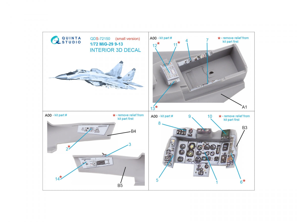 Quinta Studio QDS-72150 Mig-29 9-13 3D-Printed coloured Interior on decal paper (7278 Zvezda) 1/72 – Bild 2