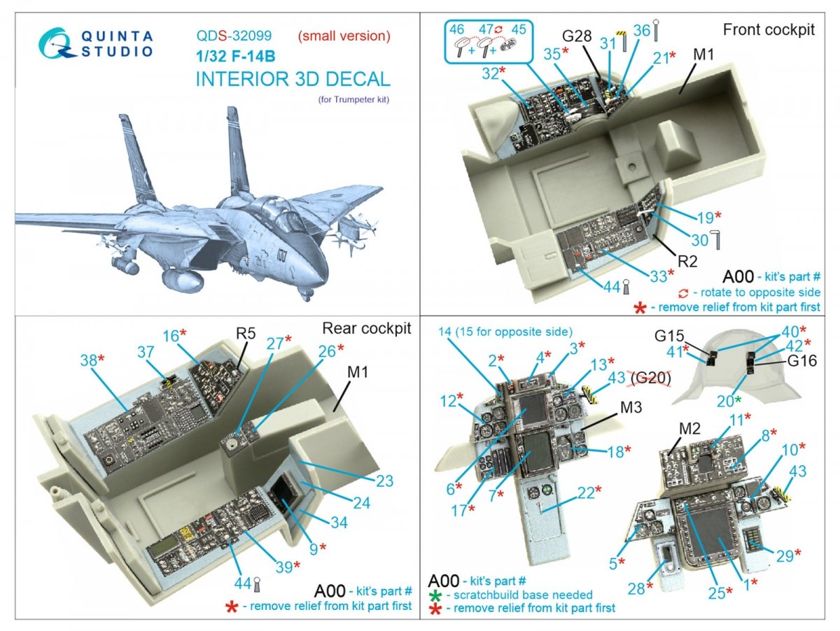 Quinta Studio QDS-32099 F-14B 3D-Printed &amp;amp; coloured Interior on decal paper (Trumpeter) (Small version) 1/32 – imagen 7