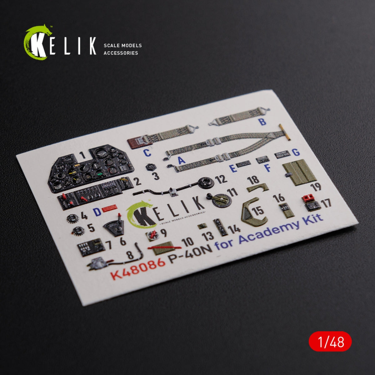 KELIK K48086 P-40N interior 3D decals for Academy kit 1/48