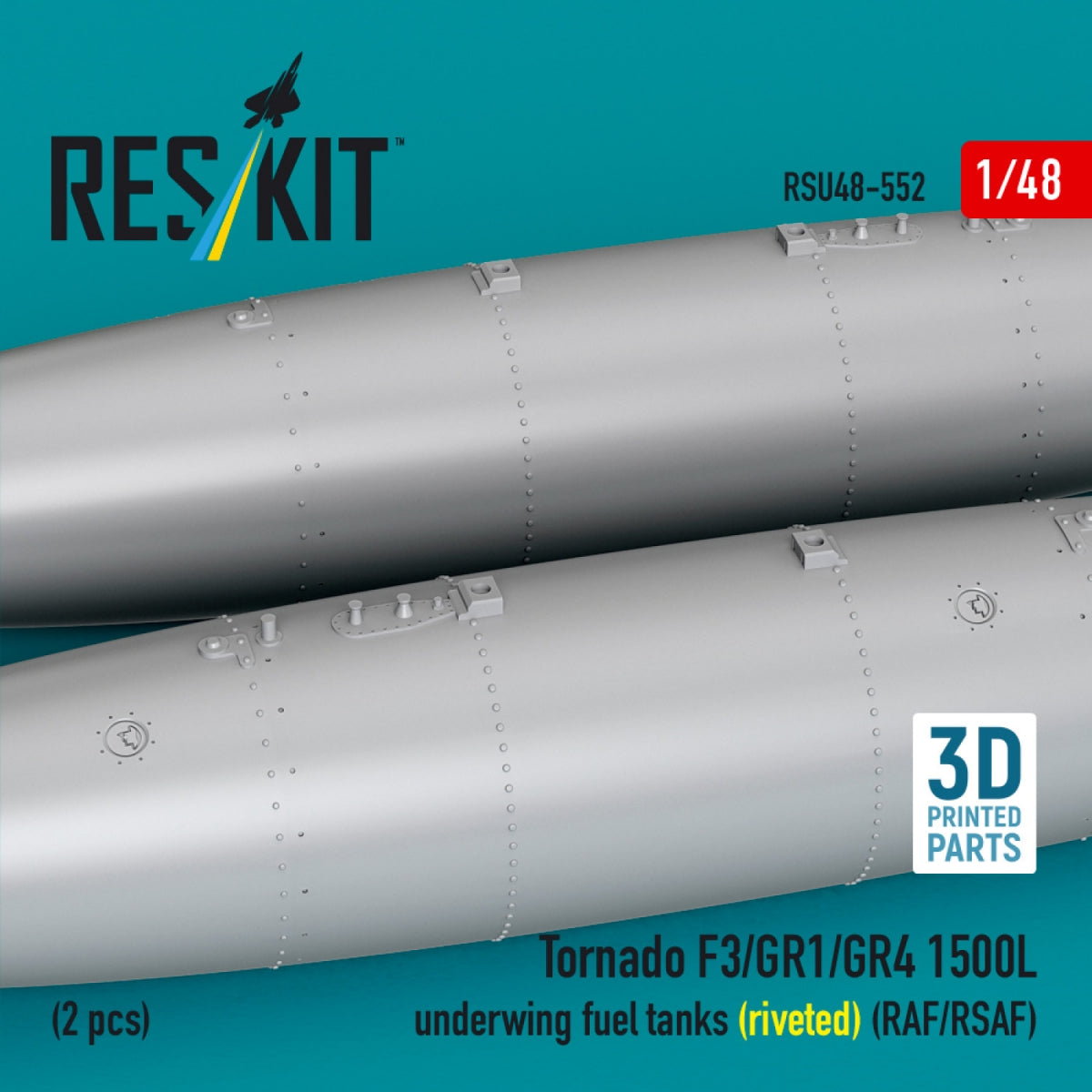 RESKIT RSU48-0552 Tornado F3/GR1/GR4 1500L underwing fuel tanks (riveted) (RAF/RSAF) (2 pcs) (3D Printed) 1/48
