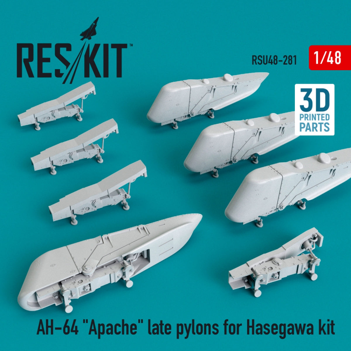 RESKIT RSU48-0282 AH-64 "APACHE" LATE PYLONS WITH 122 GALLON FUEL TANKS FOR HASEGAWA KIT (3D PRINTED) 1/48