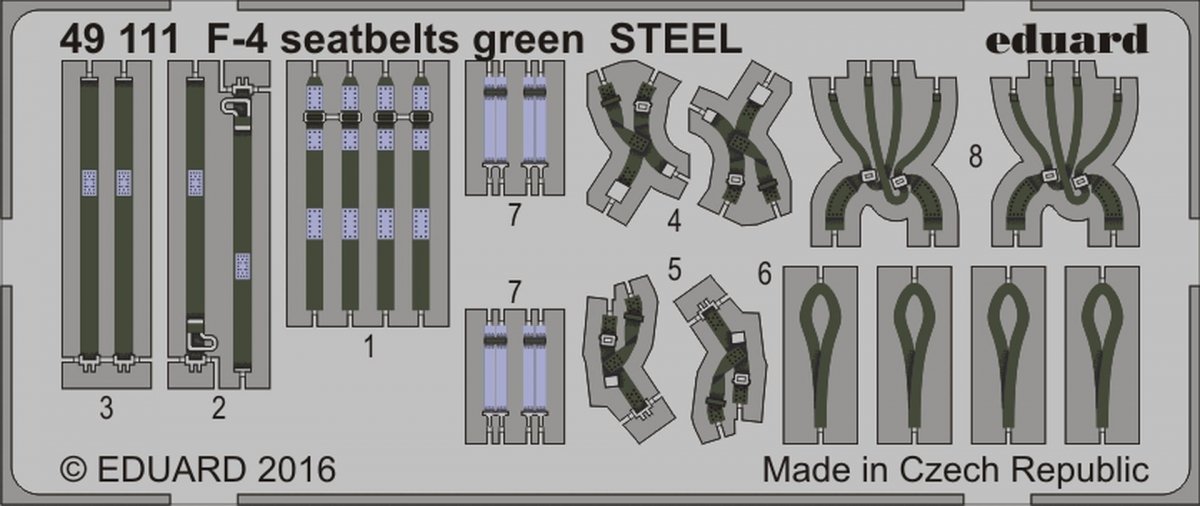 Ceintures de sécurité Eduard 49111 F-4, acier vert, échelle 1/48
