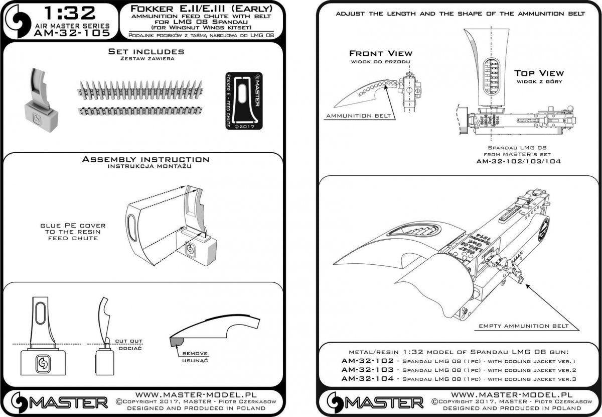 Goulotte d&amp;#39;alimentation en munitions Master AM-32-105 Fokker E.II/E.III (Première version) avec bande pour LMG 08 Spandau (1/35) – image 3