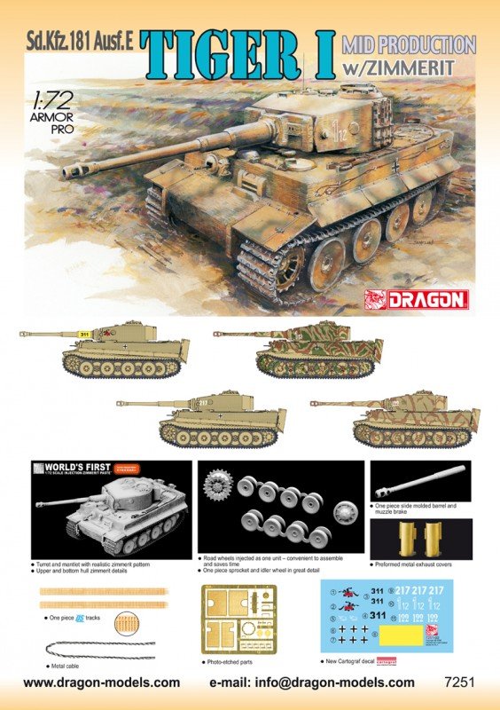Dragon 7251 Tiger-I Mid avec Zimmerit (1/72) – image 2