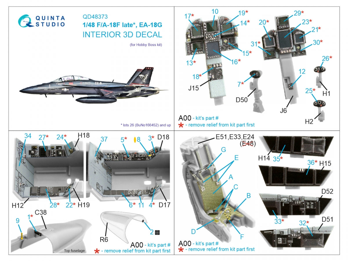 Quinta Studio QD48373 F/A-18F late / EA-18G 3D-Printed &amp;amp; coloured Interior on decal paper (Hobby Boss) 1/48 – Bild 2