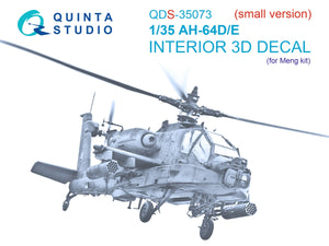 Quinta Studio QDS-35073 AH-64D/E 3D-Printed &amp;amp; coloured Interior on decal paper (Meng) (small version) 1/35