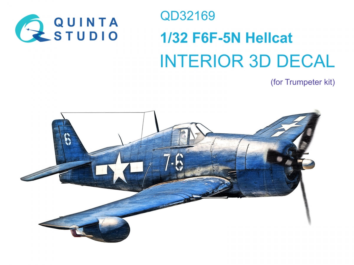 Quinta Studio QD32169 F6F-5N Hellcat 3D-Printed &amp; colored Interior on decal paper (Trumpeter) 1/32