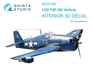 Quinta Studio QD32169 F6F-5N Hellcat 3D-Printed &amp;amp; coloured Interior on decal paper (Trumpeter) 1/32