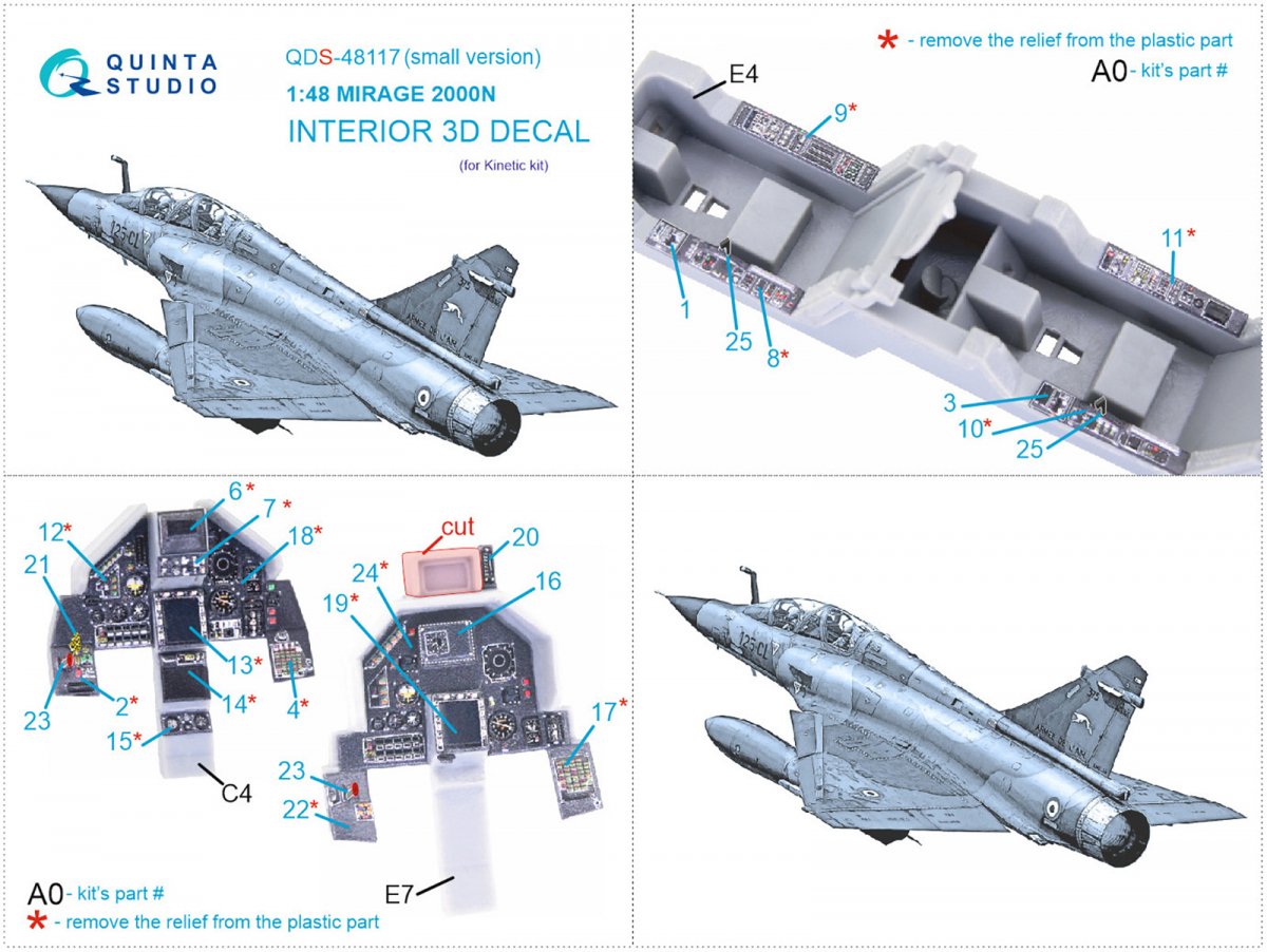 Quinta Studio QDS-48117 Mirage 2000N 3D-Printed &amp;amp; coloured Interior on decal paper (Kinetic) (Small version) 1/48 – immagine 9