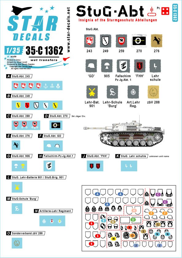 Star Decals 35-C1362 StuG-Abt 4 Generic insignia and unit markings for the Sturmgeschutz units 1/35