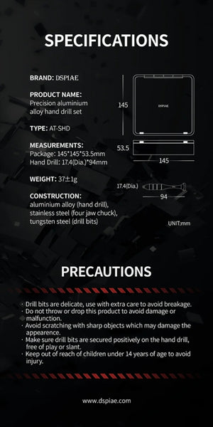 DSPIAE AT-SHD Precision Aluminum Alloy Hand Drill Set / Zestaw wiertarki ręcznej i precyzyjnych wierteł ze stopu aluminium – imagen 8
