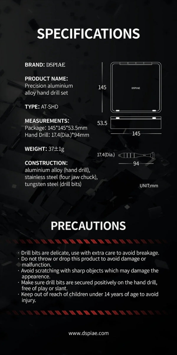 DSPIAE AT-SHD Precision Aluminum Alloy Hand Drill Set / Zestaw wiertarki ręcznej i precyzyjnych wierteł ze stopu aluminium – imagen 8