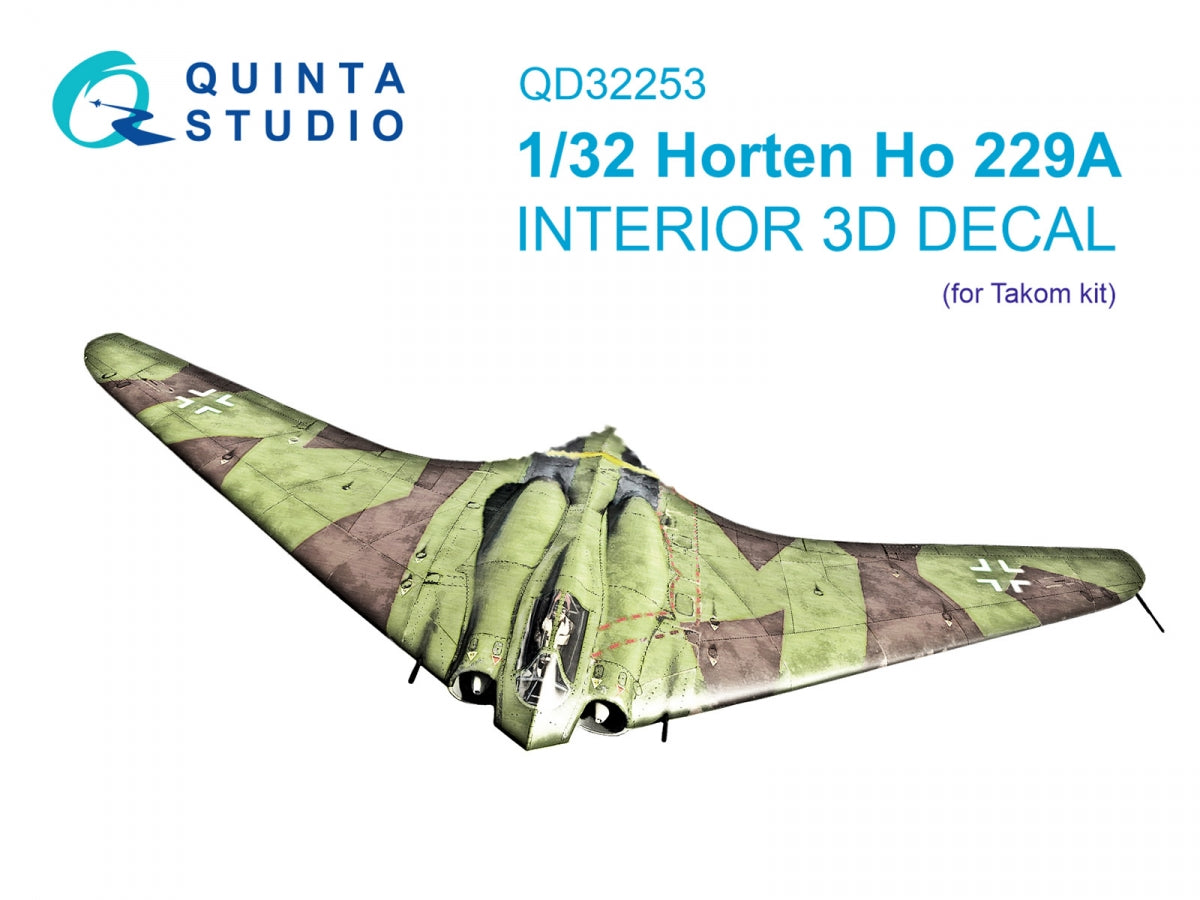 Quinta Studio QD32253 Horten Ho 229A 3D-Printed &amp;amp; coloured Interior on decal paper (Takom) 1/32