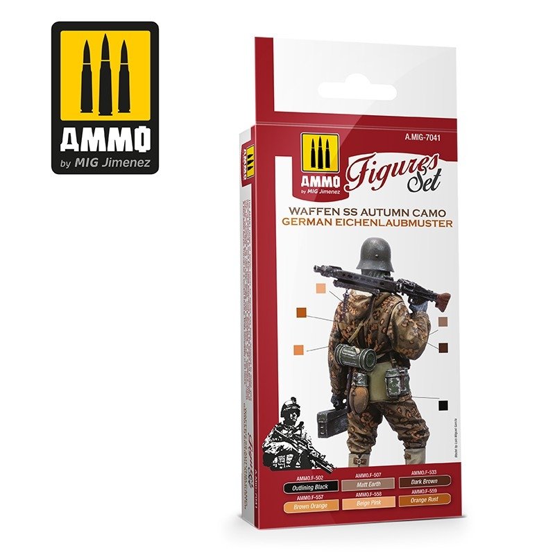 AMMO of Mig Jimenez 7041 WAFFEN SS Autumn Camo. German Einchenlaubmuster Set 6x17ml – immagine 2