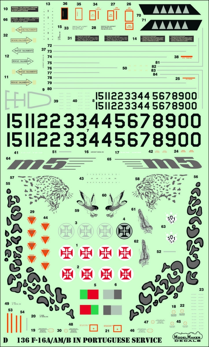 ModelMaker Decals D48136 F-16A/AM/B/BM in Portuquese service - generic set 1/48 – immagine 2