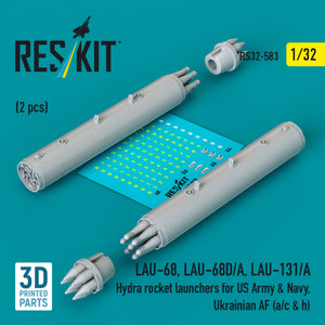 RESKIT RS32-0583 LAU-68, LAU-68D/A, LAU-131/A Hydra rocket launchers for US Army &amp; Navy, Ukrainian AF (a/c &amp; h) (2 pcs) (3D Printed) 1/32