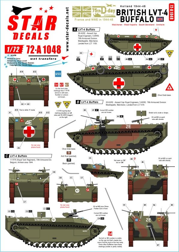 Star Decals 72-A1048 LVT-4 Buffalo britannique. Buffalo britanniques en Hollande 1944-45 1/72